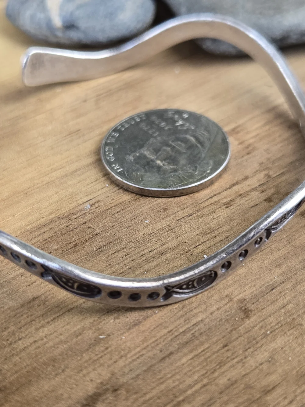 Thai Sterling-Style Silver Wavy Fish Stamped Unisex Bracelet